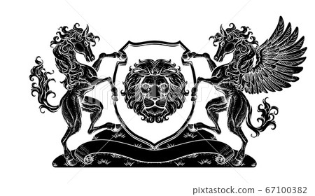 Crest Pegasus Horse Coat of Arms Lion Shield Seal Crest Pegasus Horse Coat of Arms Lion Shield Seal 67100382