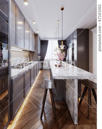 A Modern Kitchen Island Made Of Wooden Panels With Stock Illustration 67101002 Pixta