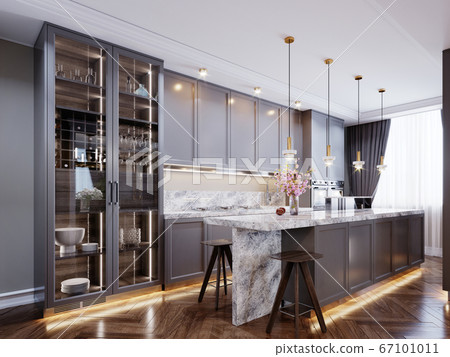 Fashionable modern kitchen with gray contemporary 67101011