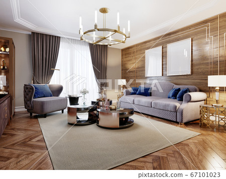 Fashionable designer living room interior in warm 67101023