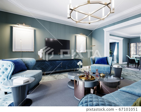 Luxurious fashionable living room in blue and Luxurious fashionable living room in blue and 67101051