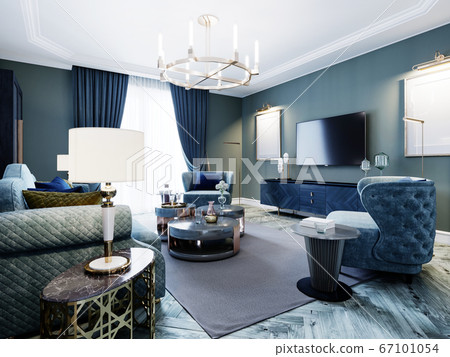 Luxurious fashionable living room in blue and 67101054