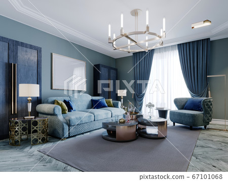 Luxurious fashionable living room in blue and 67101068