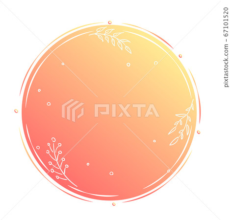 Orange autumn circle shape. Fall round web banner layout template. Empty floral backdrop. Blank abstract yellow geometric label, frame, poster. Fall season card with copy space text 67101520
