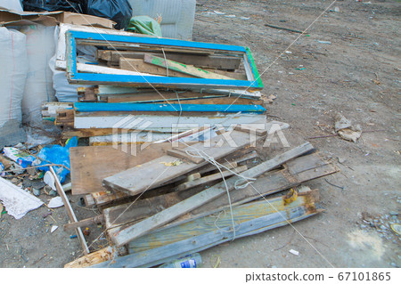 pile of waste in a container. garbage collapse. Janitors ' strike. environmental disaster of plastic recycling 67101865