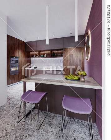 A bar counter with a plate of pears and two bar A bar counter with a plate of pears and two bar 67102272
