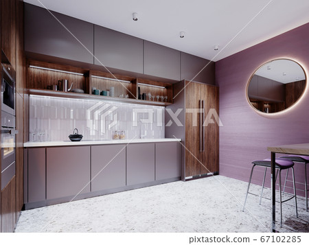 Contemporary kitchen with purple walls and brown Contemporary kitchen with purple walls and brown 67102285
