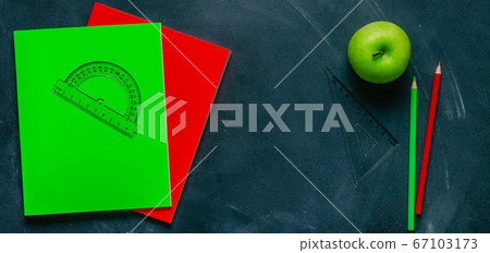Flat lay of back to school supplies 67103173