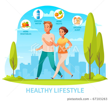 Healthy Lifestyle Cartoon Composition - Stock Illustration [67103263 ...