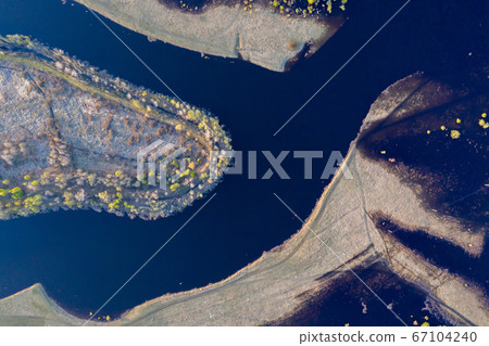 Scenic aerial view of high water in spring time Scenic aerial view of high water in spring time 67104240