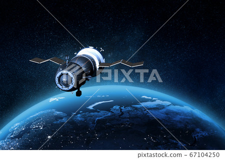 Spaceship and the Earth on the background. Elements of this image furnished by NASA Spaceship and the Earth on the background. Elements of this image furnished by NASA 67104250