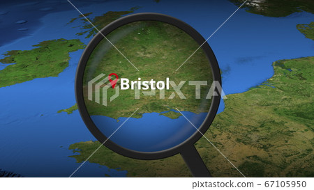 Loupe finds Bristol city on the map, 3d rendering Loupe finds Bristol city on the map, 3d rendering 67105950