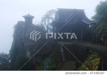 The rainy season in Yamagata, the view from the mountain temple (Tateishi-dera) Godaido in the clouds 67106287
