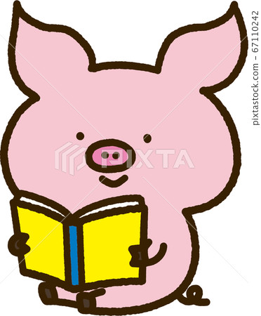 Pig character reading a book Pig character reading a book 67110242