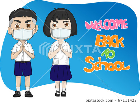 Male students, female students to respect and with a message that says Welcome back to school Male students, female students to respect and with a message that says Welcome back to school 67111422