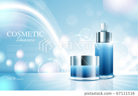 cosmetic product poster, bottle package design with moisturizer cream or liquid, sparkling background with glitter polka, vector design. cosmetic product poster, bottle package design with moisturizer cream or liquid, sparkling background with glitter polka, vector design. 67111516