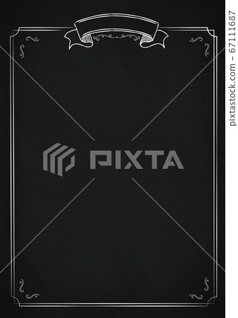The retro menu blank black blackboard textured background with classic ornamental border - A4 size vertical cafe menu 67111687