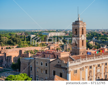 Aerial view to the tower of the Campidoglio at Capitoline Hill, Rome, Italy. 67112745