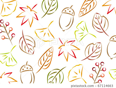 Hand-drawn style with a stylish horizontal background of autumn leaves and ginkgo 67114663