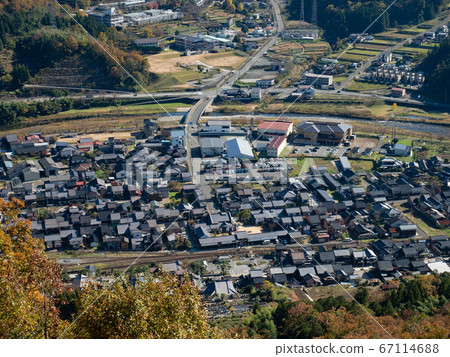 Castle in the sky Takeda cityscape overlooking Takeda castle ruins 67114688