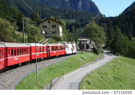 Glacier Express Switzerland going through the highlands of the Alps Switzerland Glacier Express Switzerland going through the highlands of the Alps Switzerland 67116099
