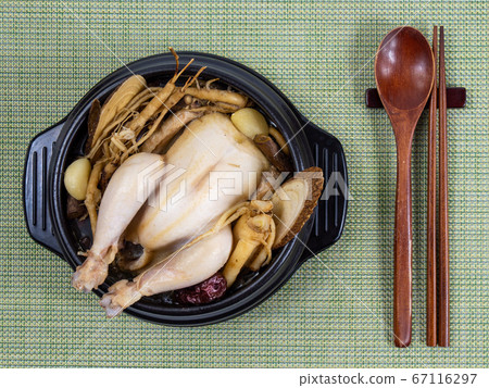 Korean food: Samgyetang, Korean summer food supplement with ginseng and chicken 67116297
