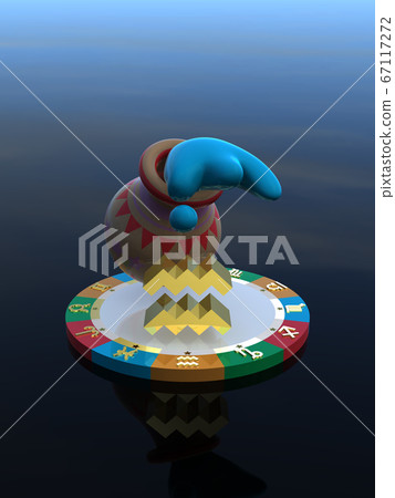 CG illustration Aquarius character on the pedestal representing four attributes Aquarius 67117272