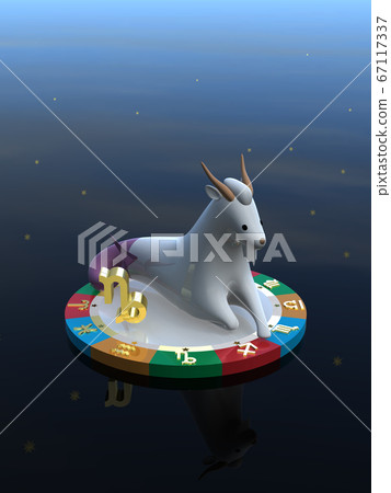 CG illustration Capricorn, a horoscope character on a platform that represents four attributes 67117337