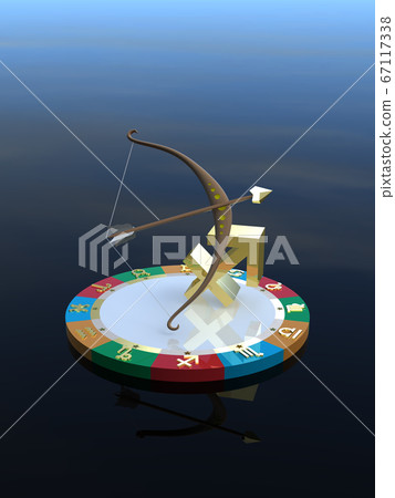 CG illustration Sagittarius, a horoscope character on a platform that represents four attributes 67117338