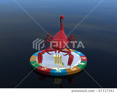 CG illustration Scorpio, a horoscope character on a stand that represents four attributes 67117341