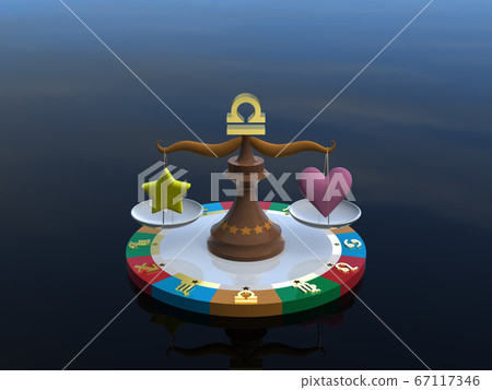 CG illustration Libra, a horoscope character on a platform that represents four attributes 67117346