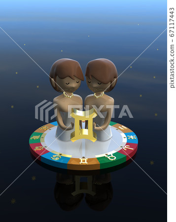 CG illustration Gemini, a horoscope character on a platform that represents four attributes 67117443