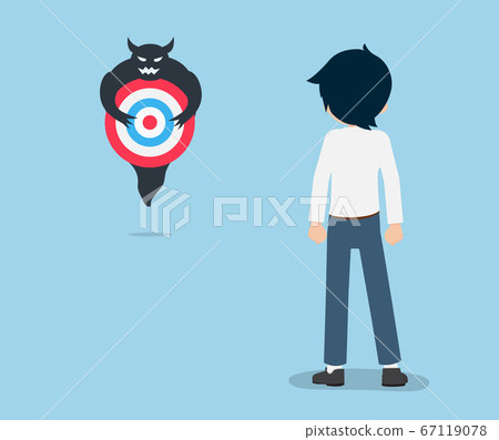 Salary Man Ready to fight Devil holding a target 67119078
