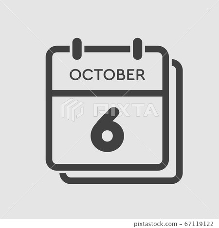 Calendar icon day 6 October, template icon date Calendar icon day 6 October, template icon date 67119122