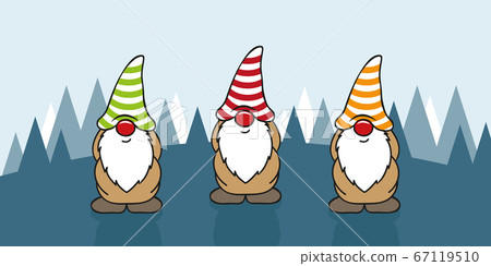 three cute christmas gnomes with funny caps 67119510
