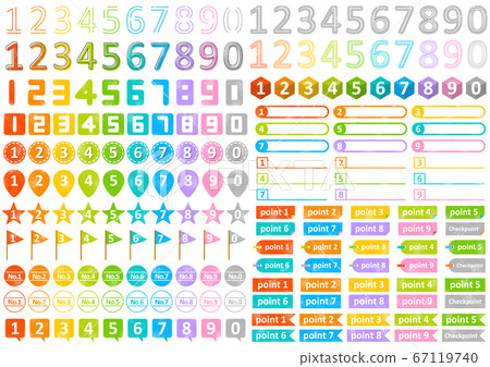 一組彩色數字圖標設置與垃圾 67119740