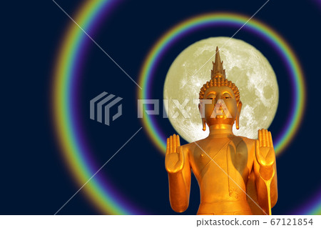 Buddha pacifying the ocean and full moon two halo 67121854