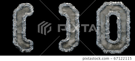 Set of symbols left and right square parentheses, number 0 made of industrial metal on black background 3d Set of symbols left and right square parentheses, number 0 made of industrial metal on black background 3d 67122115