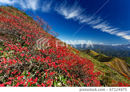 Autumn leaves and autumn clouds of Tanigawa mountain range and Asahi-dake Autumn leaves and autumn clouds of Tanigawa mountain range and Asahi-dake 67124975