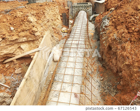 SEREMBAN, MALAYSIA -AUGUST 01, 2019: Underground utility and services pipe laid by workers in the trenches at the construction site. Installation of pipes still ongoing. SEREMBAN, MALAYSIA -AUGUST 01, 2019: Underground utility and services pipe laid by workers in the trenches at the construction site. Installation of pipes still ongoing. 67126543