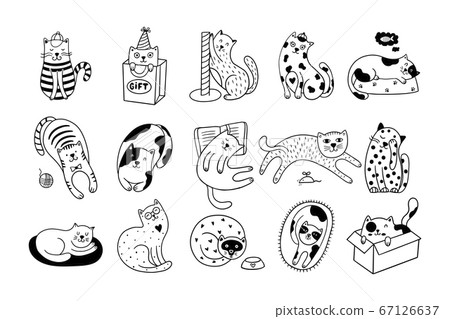 Collection of cute dogs. Set of 15 doodle pets... - Stock Illustration ...