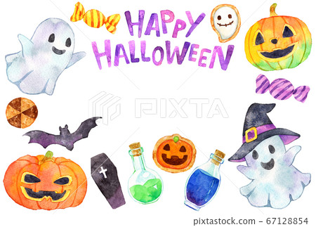 水彩_萬聖節明信片水平模板_各種圖案 水彩_萬聖節明信片水平模板_各種圖案 67128854