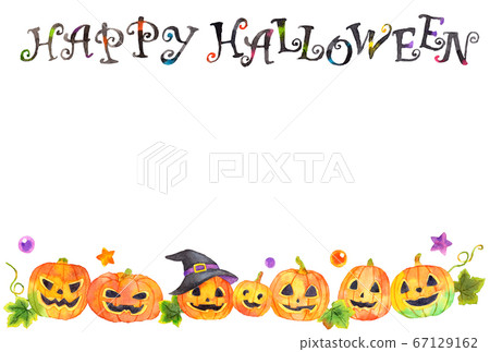 水彩畫_萬聖節明信片水平模板_內襯傑克·奧蘭登 水彩畫_萬聖節明信片水平模板_內襯傑克·奧蘭登 67129162