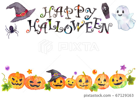水彩畫_萬聖節明信片水平模板_內襯傑克·奧蘭登 67129163
