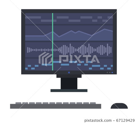 Graphs of sound waves on a computer monitor Musician vector icon flat isolated illustration. 67129429