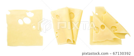 Set of cheese slices on a white background, Set of cheese slices on a white background, 67130392