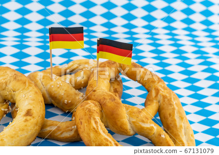 close-up pretzel pattern with flag of germany beer 67131079