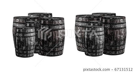 set of gray old oak barrels from under wine for 67131512