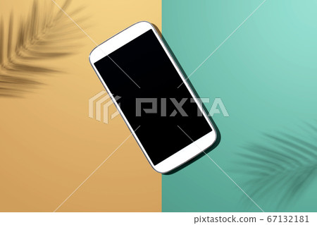 Smartphone with tropical palm leaves and shadow Smartphone with tropical palm leaves and shadow 67132181