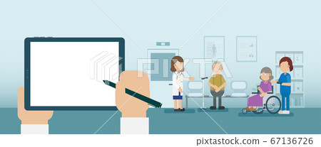 Elder care concept with blank screen tablet 67136726